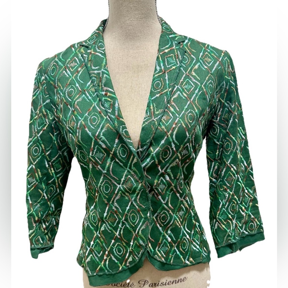 Vintage Victoriaโs Secret Moda Intl Fitted Blazer Top 4 Green Embroidered Y2K